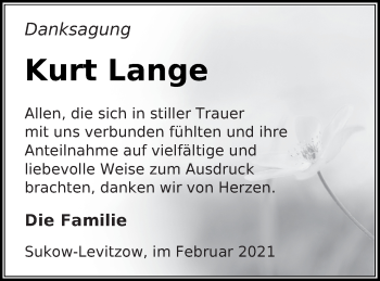 Traueranzeige von Kurt Lange von Mecklenburger Schweiz