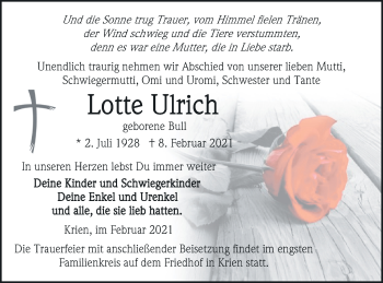 Traueranzeige von Lotte Ulrich von Vorpommern Kurier