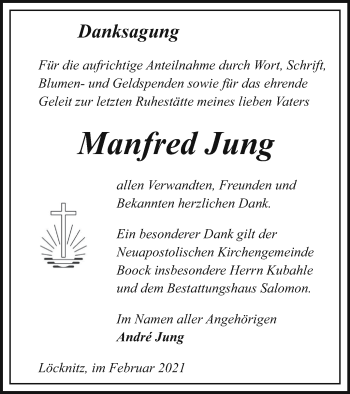 Traueranzeige von Manfred Jung von Pasewalker Zeitung