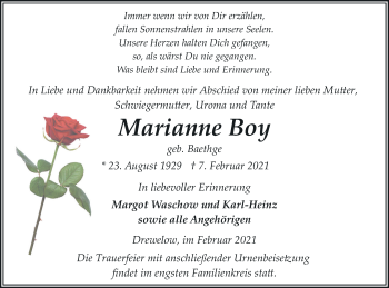 Traueranzeige von Marianne Boy von Vorpommern Kurier