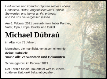 Traueranzeige von Michael Dubrau von Vorpommern Kurier