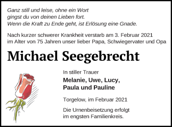 Traueranzeige von Michael Seegebrecht von Haff-Zeitung