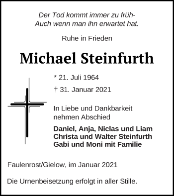 Traueranzeige von Michael Steinfurth von Mecklenburger Schweiz