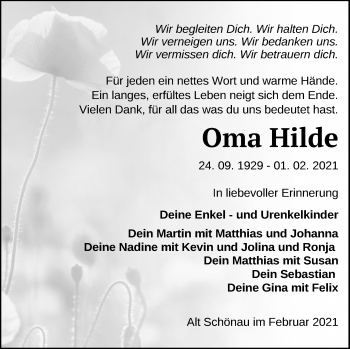 Traueranzeige von Oma Hilde  von Müritz-Zeitung