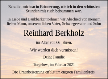 Traueranzeige von Reinhard Berkholz von Haff-Zeitung