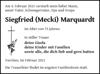 Traueranzeige von Siegfried Marquardt von Demminer Zeitung