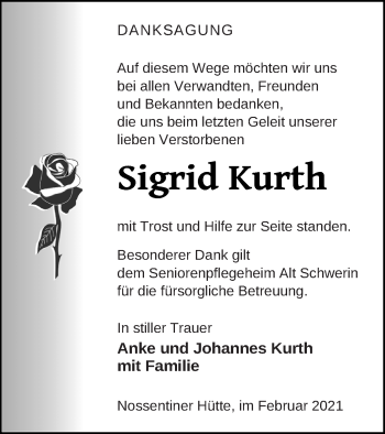 Traueranzeige von Sigrid Kurth von Müritz-Zeitung