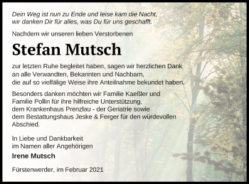 Traueranzeige von Stefan Mutsch von Prenzlauer Zeitung