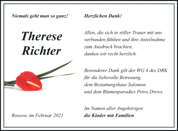 Traueranzeige von Therese Richter von Pasewalker Zeitung