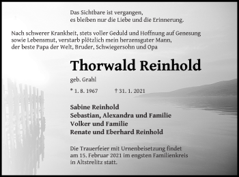 Traueranzeige von Thorvald Reinhold von Strelitzer Zeitung