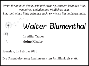 Traueranzeige von Walter Blumenthal von Prenzlauer Zeitung