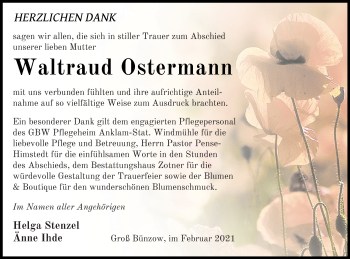 Traueranzeige von Waltraud Ostermann von Vorpommern Kurier