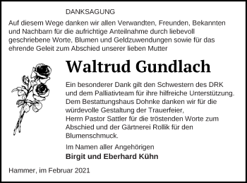 Traueranzeige von Waltrud Gundlach von Haff-Zeitung