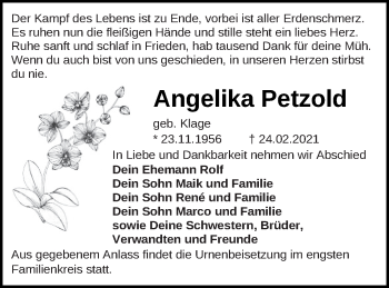 Traueranzeige von Angelika Petzold von Mecklenburger Schweiz