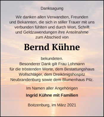 Traueranzeige von Bernd Kühne von Templiner Zeitung