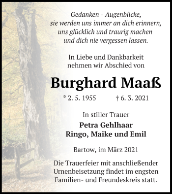 Traueranzeige von Burghard Maaß von Neubrandenburger Zeitung