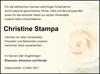 Traueranzeige von Christine Stampa von Haff-Zeitung