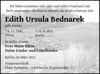 Traueranzeige von Edith Ursula Bednarek von Müritz-Zeitung