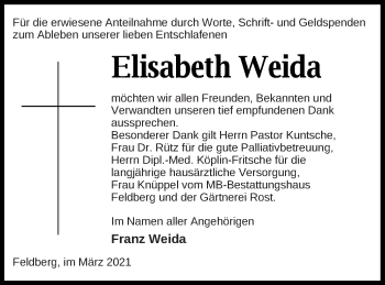 Traueranzeige von Elisabeth Weida von Strelitzer Zeitung