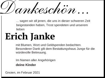 Traueranzeige von Erich Janke von Mecklenburger Schweiz