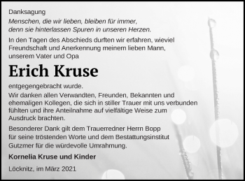 Traueranzeige von Erich Kruse von Pasewalker Zeitung