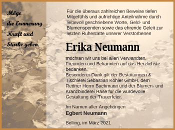 Traueranzeige von Erika Neumann von Pasewalker Zeitung