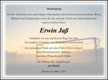 Traueranzeige von Erwin Jaß von Pasewalker Zeitung