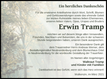 Traueranzeige von Erwin Tramp von Neubrandenburger Zeitung