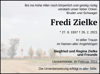 Traueranzeige von Fredi Zielke von Haff-Zeitung