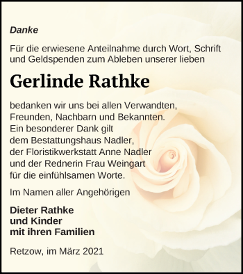 Traueranzeige von Gerlinde Rathke von Müritz-Zeitung