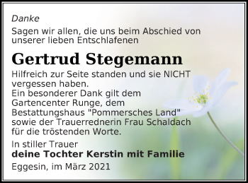 Traueranzeige von Gertrud Stegemann von Haff-Zeitung