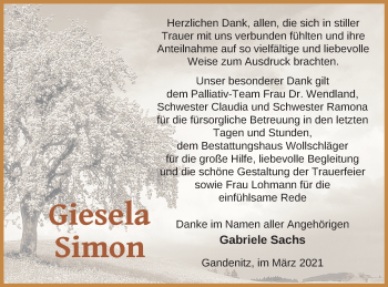 Traueranzeige von Giesela Simon von Templiner Zeitung