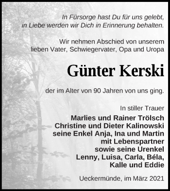 Traueranzeige von Günter Kerski von Haff-Zeitung