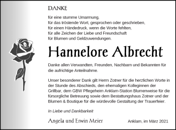 Traueranzeige von Hannelore Albrecht von Vorpommern Kurier