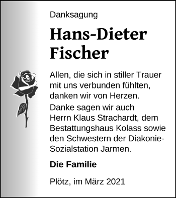 Traueranzeige von Hans-Dieter Fischer von Demminer Zeitung