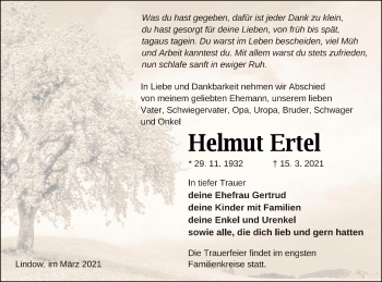 Traueranzeige von Helmut Ertel von Strelitzer Zeitung