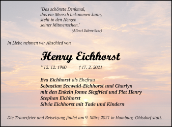 Traueranzeige von Henry Eichhorst von Pasewalker Zeitung