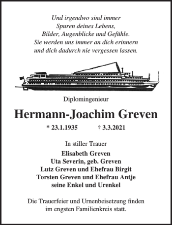 Traueranzeige von Hermann-Joachim Greven von Norddeutsche Neueste Nachrichten