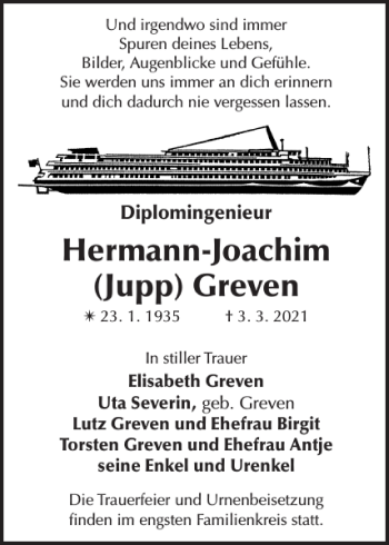 Traueranzeige von Hermann-Joachim Jupp Greven von Hagenower Kreisblatt