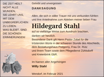 Traueranzeige von Hildegard Stahl von Strelitzer Zeitung