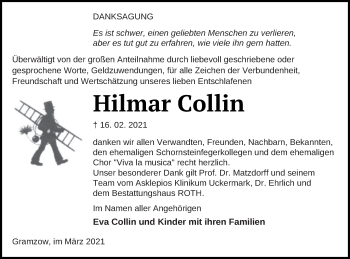 Traueranzeige von Hilmar Collin von Prenzlauer Zeitung