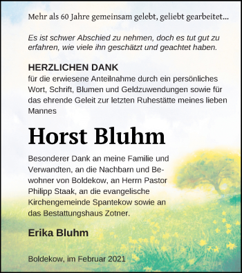 Traueranzeige von Horst Bluhm von Vorpommern Kurier