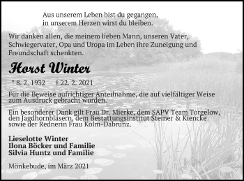 Traueranzeige von Horst Winter von Haff-Zeitung