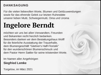 Traueranzeige von Ingelore Berndt von Haff-Zeitung