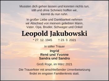 Traueranzeige von Leopold Jakubowski von Mecklenburger Schweiz