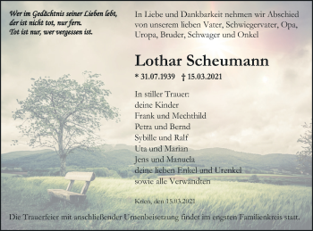 Traueranzeige von Lothar Scheumann von Vorpommern Kurier