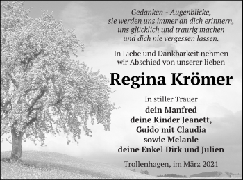 Traueranzeige von Regina Krömer von Neubrandenburger Zeitung