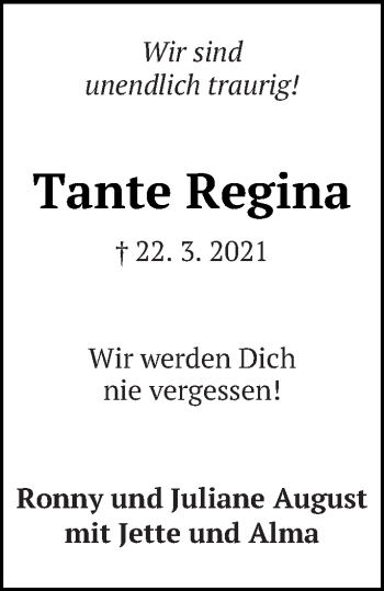 Traueranzeige von Regina Nickel von Demminer Zeitung