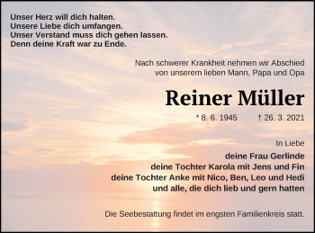 Traueranzeige von Reiner Müller von Strelitzer Zeitung