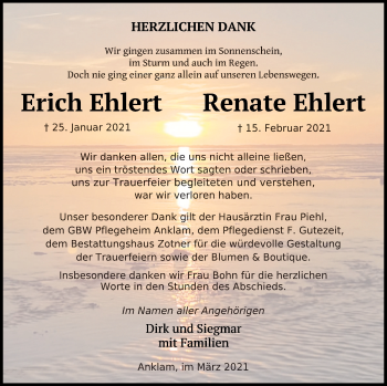 Traueranzeige von Renate Ehlert von Vorpommern Kurier